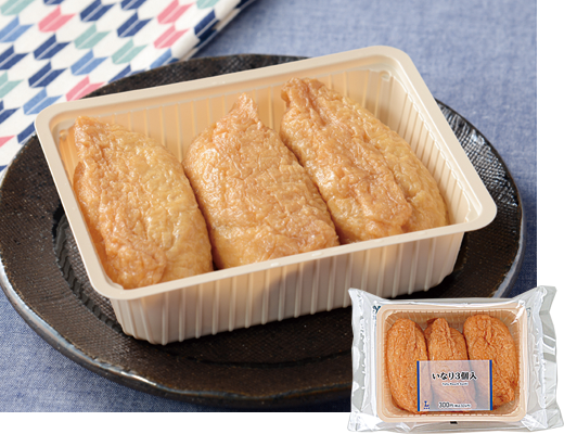 ローソンのいなり 3個入。税込価格：324円、カロリー：299kcal、たんぱく質：9.6g、脂質：7.3g、炭水化物：49.3g、糖質：48.1g、食物繊維：1.2g、食塩相当量：2.1g。