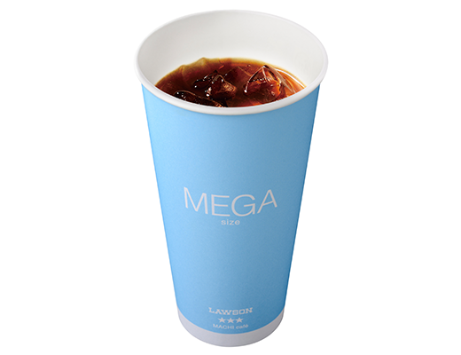 ローソンのメガアイスコーヒー。税込価格：360円、カロリー：10kcal、たんぱく質：1g、脂質：0g、炭水化物：2g、糖質：1.5g、食物繊維：0.5g、食塩相当量：0g。