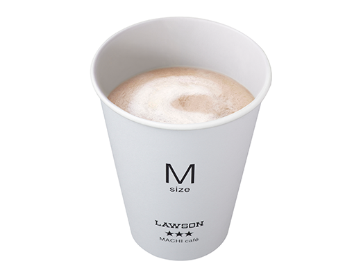ローソンのカフェラテ(M)。税込価格：230円、カロリー：91kcal、たんぱく質：4.9g、脂質：5.2g、炭水化物：8g、糖質：7.8g、食物繊維：0.2g、食塩相当量：0.1g。