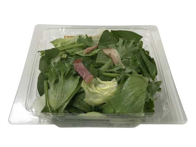 セブンイレブンのやわらかほうれん草とベーコンのサラダを比較する。税込価格：322円、カロリー：171kcal、1円あたりカロリー：0.53kcal/円、たんぱく質：3.5g、1円あたりたんぱく質：0.01g/円、脂質：16.3g、炭水化物：3.6g、糖質：1.6g、食物繊維：2g、食塩相当量：1g。ほうれん草がたっぷりと入った野菜サラダに相性の良いすりおろし野菜ドレッシングをかけて召し上がっていただくサラダです。アレルギー：卵、乳、小麦。