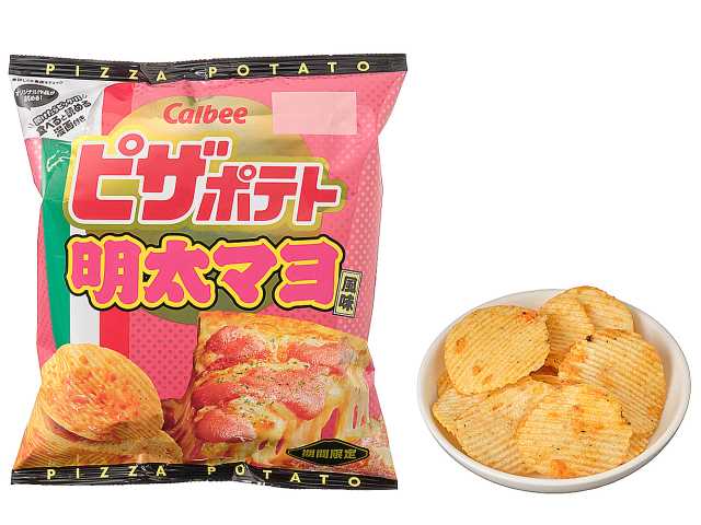 セブンイレブンのカルビー ピザポテト 明太マヨ風味を比較する。税込価格：205円。アレルギー：乳、小麦。