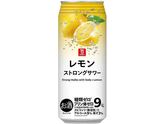 セブンイレブンの７ザ・プライス レモン ストロングサワー ５００ｍｌを比較する。税込価格：143円。シチリア産レモン果汁を使い、レモンの爽やかな酸味と香り、ストロングサワーならではのアルコール感をお楽しみいただけます。