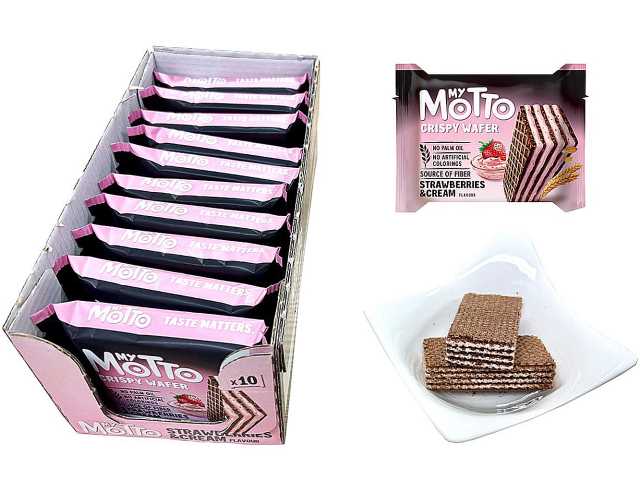 セブンイレブンのマイモット ウエハース ストロベリー味を比較する。税込価格：140円。アレルギー：乳、小麦。