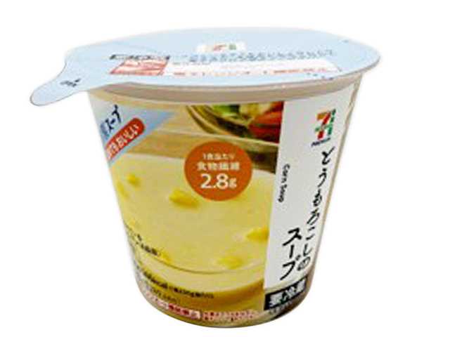 セブンイレブンの７プレミアムとうもろこしのスープを比較する。税込価格：289円、カロリー：146kcal、1円あたりカロリー：0.50kcal/円、たんぱく質：4.6g、1円あたりたんぱく質：0.02g/円、脂質：4.5g、炭水化物：23.2g、糖質：20.4g、食物繊維：2.8g、食塩相当量：1.9g。コーンの素材を生かした甘味、うま味を感じられ、なめらかな味わいに仕上げたスープです。アレルギー：乳。