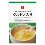 セブンイレブンの７ザ・プライス コーンクリームスープ １１．５ｇ×８袋を比較する。税込価格：214円、カロリー：47kcal、1円あたりカロリー：0.22kcal/円、たんぱく質：0.7g、1円あたりたんぱく質：0.01未満g/円、脂質：1.6g、炭水化物：7.6g、糖質：7.4g、食物繊維：0.2g、食塩相当量：1.3g。コーンのまろやかな味わいと、クルトンの軽やかな食感にこだわりながら、シンプルなパッケージデザインにしました。アレルギー：乳、小麦。