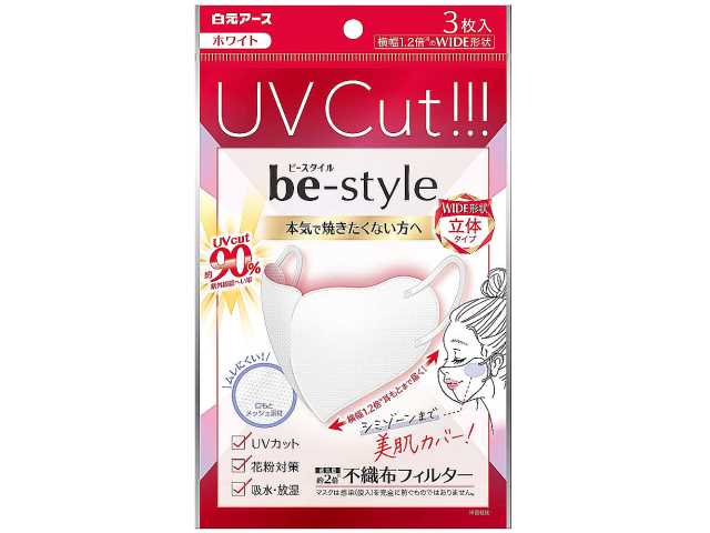 セブンイレブンのビースタイルＵＶカットホワイト ３枚を比較する。税込価格：328円。