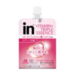 ファミリーマートのinゼリービタミン+トリプルエッセンスを比較する。税込価格：226円。ビタミン10種、コラーゲン、ヒアルロン酸、セラミドをぎゅっとチャージできるinゼリーです。ピンクグレープフルーツ味のすっきりした味わいが特徴です。（果汁10%未満） ［ファミリーマート限定］。