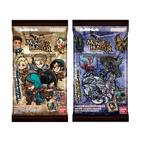 ファミリーマートのにふぉるめーしょん モンスターハンター シールウエハースを比較する。税込価格：148円。シールコレクション「にふぉるめーしょん」に『モンスターハンター』シリーズが初登場 『モンスターハンター ワイルズ』の登場キャラクター、モンスターより全31種をラインナップ。 箔押し仕様のレアシールも収録 【種類数】 全31種（うちシークレット2種） ※絵柄は選べません。 ココアクリーム味ウエハース1枚 ※店舗により発売日・販売開始時間が異なる場合がございます。
