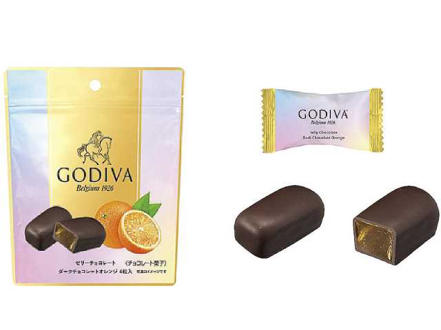 セブンイレブンのゴディバ ゼリーチョコレートダークチョコレートオレンジ４粒入を比較する。税込価格：518円。アレルギー：乳。