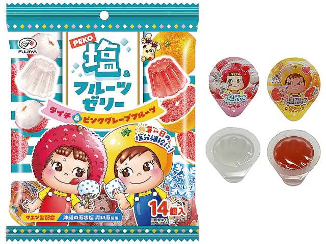 セブンイレブンの不二家 ＰＥＫＯ塩＆フルーツゼリーを比較する。税込価格：313円。