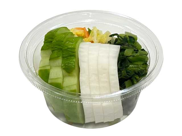 セブンイレブンのお漬物詰め合わせ 瓜・青高菜・白菜・大根を比較する。税込価格：279円、カロリー：36kcal、1円あたりカロリー：0.13kcal/円、たんぱく質：1.4g、1円あたりたんぱく質：0.01g/円、脂質：0.5g、炭水化物：7.4g、糖質：5.3g、食物繊維：2.1g、食塩相当量：2.5g。瓜、青高菜、白菜、大根の４種類の漬物を食べられるお漬物詰め合わせです。アレルギー：小麦。