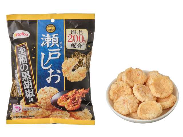セブンイレブンの栗山米菓 瀬戸しお 至福の黒胡椒味を比較する。税込価格：140円。アレルギー：えび。