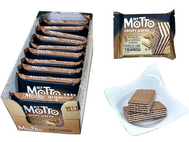 セブンイレブンのマイモット ウエハース ティラミス味を比較する。税込価格：140円。アレルギー：乳、小麦。