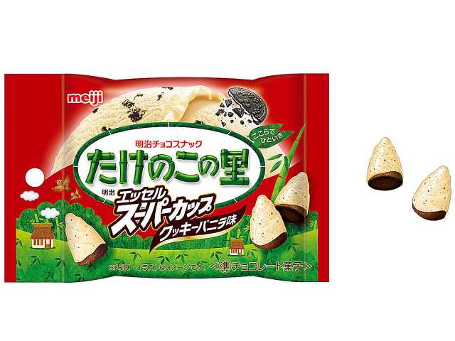セブンイレブンの明治 たけのこの里 クッキーバニラ味 ポケットパックを比較する。税込価格：174円。アレルギー：卵、乳、小麦。
