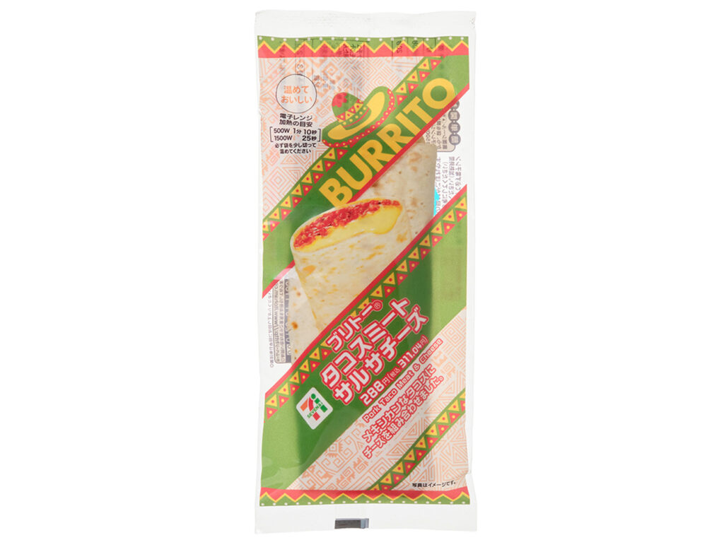 セブンイレブンのブリトータコスミートサルサチーズを比較する。税込価格：311円、カロリー：282kcal、1円あたりカロリー：0.91kcal/円、たんぱく質：12.2g、1円あたりたんぱく質：0.04g/円、脂質：10.6g、炭水化物：35.4g、糖質：33.6g、食物繊維：1.8g、食塩相当量：1.5g。人気のタコスミートとサルサソースを組み合わせたブリトーです。夏場に向けた辛みの効いた商品です。アレルギー：卵、乳、小麦。