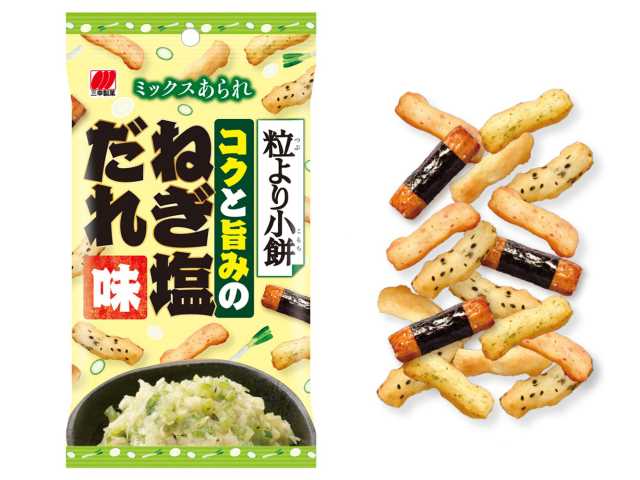 セブンイレブンの三幸製菓 粒より小餅 ねぎ塩だれ味を比較する。税込価格：160円。アレルギー：小麦、えび。