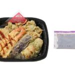 セブンイレブンの５品目の天丼を比較する。税込価格：670円、カロリー：763kcal、1円あたりカロリー：1.14kcal/円、たんぱく質：13.8g、1円あたりたんぱく質：0.02g/円、脂質：30.4g、炭水化物：110.7g、糖質：106.2g、食物繊維：4.5g、食塩相当量：2.3g。海老天，なす天，さつまいも天，ちくわの磯辺揚げ，かき揚げを盛り付けた満足感のある天丼です。アレルギー：卵、小麦、えび。