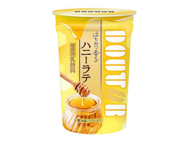 セブンイレブンのドトール はちみつ香る ハニーラテ ２００ｇを比較する。税込価格：242円。アレルギー：乳。