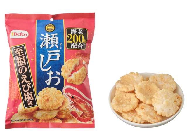 セブンイレブンの栗山米菓 瀬戸しお 至福のえび塩味を比較する。税込価格：140円。アレルギー：小麦、えび。