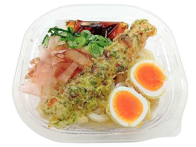 セブンイレブン ちくわ磯辺天半熟玉子天の冷しぶっかけうどん